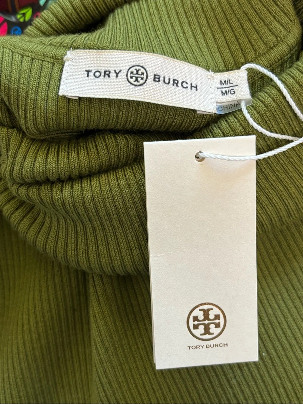 Tory Burch Ribbed Merino Wool Dickie Dark Mossy Green Turtleneck Vest Size M/L